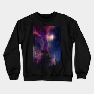 Astronaut with umbrella on distant world in interstellar rain Crewneck Sweatshirt